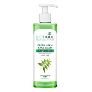 Biotique Neem Pimple Control Face Wash| Ayurvedic and Organically Pure| Prevents Pimples |100% Botanical Extracts| Suitable for All Skin Types | 250ml