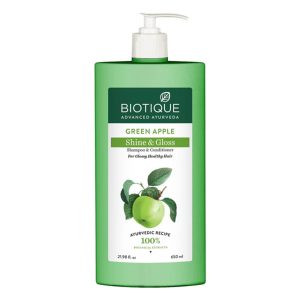 Biotique Green Apple Shine & Gloss Shampoo & Conditioner| Promotes Healthy, Shiny and Glossy Hair | Nourishes Scalp | Makes Hair Soft & Smooth |100% Botanical Extracts| All Skin Types | 650ml