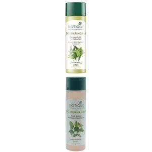 Biotique Bio Bhringraj Fresh Growth Therapeutic Oil, 200ml And Biotique Henna Leaf Fresh Texture Shampoo and Conditioner, 190ml