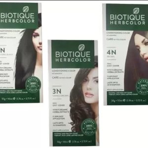Biotique Bio Herbcolor 1N Natural Black, 50 g + 110 ml, Bio Herbcolor 3N Darkest Brown, 50 g + 110 ml and Bio Herbcolor 4N Brown, 50 g + 110 ml (Pack of 3)