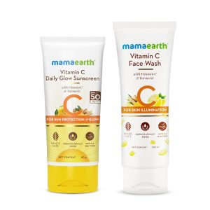 Mamaearth Vitamin C Glow Getter Duo | Vitamin C Face Wash - 100 ml & Vitamin C Daily Glow Sunscreen - 80 g | Brightens Skin | SPF 50 & PA++++ Protection | Revives Natural Glow