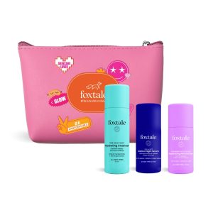 Foxtale Youthful Radiance Travel Kit | Hydrating Cleanser, Retinol Serum & Moisturizer | For Hydration & Radiance | Travel Pouch Included | Pack of 3 | Travel Friendly | Pocket Friendly | Gift for Birthday and Anniversary