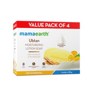 Mamaearth Ubtan Moisturizing Lotion Soap 125 g (Pack of 4) | Removes Tan | Benefits of Lotion in a soap | Gently Exfoliates & Deeply Cleanses | Nourishes Dry Skin | Non Drying | Grade 1 Soap