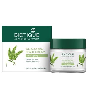 Biotique Wheat Germ Anti- Ageing Night Cream | Reduces Fine Lines | Lightens dark Spots | 100% Botanical Extracts | Suitable for All Skin Types | 75g