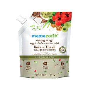 Mamaearth Kerala Thaali Cleansing Pre-Shampoo Hair Mask with Hibiscus, Shikakai, Amla, Flaxseed for Thick & Long Hair 200g | Ready To Use Thali | Gently Cleanses | Adds Shine | 100% Natural Herbs | 12 Potent Herbs