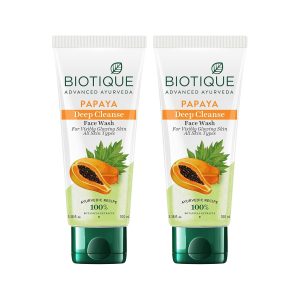 Biotique Papaya Deep Cleanse Face Wash | Gentle Exfoliation | Visibly Glowing Skin | 100% Botanical Extracts| Suitable for All Skin Types | 2x100ml