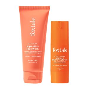 Foxtale Glow & Go Duo | Vitamin C Face Wash with Papaya Enzyme + 15% L-Ascorbic Acid Vitamin C Serum | Brightening, Detan & Glow Boosting | For All Skin Types | 100ml + 30ml | Suitable For Unisex