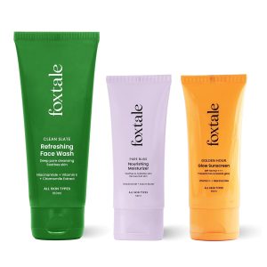 FoxTale Skincare Starter Kit, Skincare Beginners, Moisturized And Glowing Skin With Refreshing Face Wash - 100Ml, Nourishing Moisturizer - 50Ml, Glow Sunscreen - 50Ml, Men & Women, All Skin Types