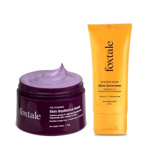 Foxtale Detan and Shield Duo | Skin Radiance Mask with SPF 50 Glow Sunscreen | Removes Tan, Protects from Sun Damage, and Boosts Glow | For Bright, Clear, and Protected Skin | Suitable for Men & Women