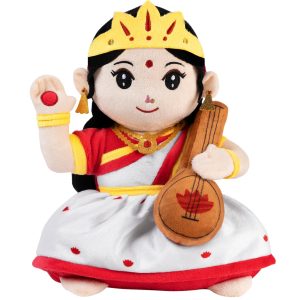Panda's Box Mantra Chanting Devi Saraswati Soft Toys for Kids | Musical Stuffed Plush Toy for Girl & Boy | Non-Toxic, Safe | Best Birthday Gift for Newborn & Toddlers | Free Colouring Book (Medium)