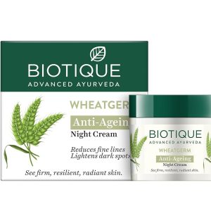Biotique Wheat Germ Anti- Ageing Night Cream | Reduces Fine Lines | Lightens dark Spots | 100% Botanical Extracts | Suitable for All Skin Types | 50g