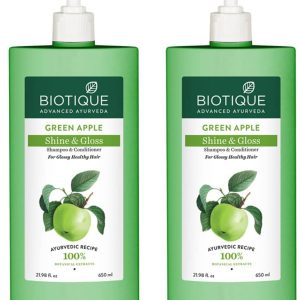 Biotique Green Apple Shine & Gloss Shampoo & Conditioner| Promotes Healthy, Shiny and Glossy Hair | Nourishes Scalp | Makes Hair Soft & Smooth |100% Botanical Extracts| All Skin Types | 650ml