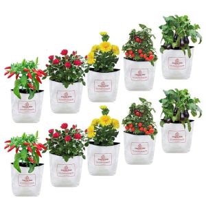 Casa De Amor 10 Pcs Essential Poly Grow Bags for Terrace Gardening, Balcony and Home Gardening, Durable, Light Weight, White, 24 x 24 x 40 cm