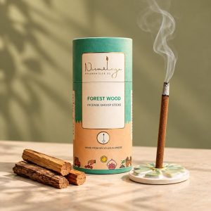 Nirmalaya Premium Forestwood Bambooless Dhoop Sticks (40 Sticks) with Ceramic Stand Sacred Temple Flower | 100% Charcoal-Free | for Pooja, Meditation, Yoga & Home Fragrance