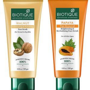 Biotique Bio Papaya Revitalizing Tan-Removal Scrub, 100g & Walnut Purifying & Polishing Scrub, 100g