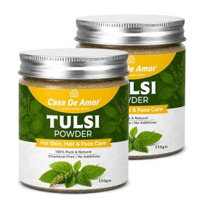 Casa De Amor Tulsi Powder for Face Pack (300g) | 100% Natural & Pure Holy Basil | For Acne, Pimples, Oil Control & Glowing Skin | Herbal Skin Care