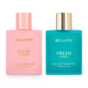 Bella Vita Luxury Unisex Edt Fresh, Rose Edp Liquid Perfumes Combo, Pack Of 2 Premium Long Lasting Fragrance Scents & W, 100 Ml Each