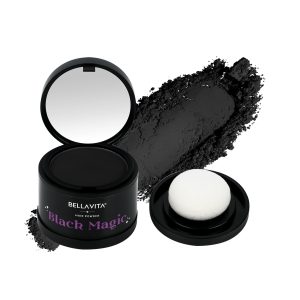 BELLAVITA Black Magic Hair Powder 4g | Covers Grey Hair & Bald Spots Instantly | Root Touch Up | Root Cover Up | Sweat-Resistant & Long-Lasting Formula | Natural Looking Colour | Quick cover touch-up