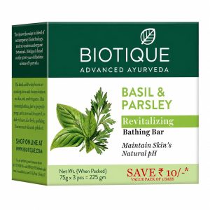 Biotique Basil & Parsley Revitalizing Bathing Bar| Ayurvedic and Organically Pure| Maintains Skin?s Natural pH |100% Botanical Extracts| Suitable for All Skin Types | 150gm 3, 225 g (3 x 75 g)