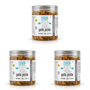 Natureland Organics Garlic Pickle 350 Gm - Organic Healthy Pickles (Pack of 3)