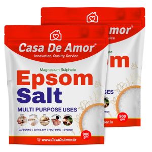 Casa De Amor Premium Epsom Salt for Soothe Muscles, Rejuvenate Skin, and Boost Plant Growth, Body to Soak, Refresh & Garden (2 Packs of 900 gm)