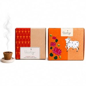 Nirmalaya Premium Cow Dung & Organic dhoop Havan Cups | Pack of 15 + Diya Stand | 25+ Natural Havan Samagri Blend of Flower Powder, Loban & Jatamansi | for Pooja, Meditation