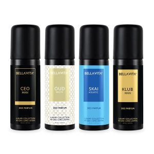 Bella Vita Luxury Spray Unisex Body Perfume Gift Set,Deodorant for Unisex,Pack of 4 x 50ml,No Gas Deo for Man & Woman,Long Lasting Fragrances with Lemon,Blackcurrant,Lavender & Bergamot