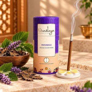Nirmalaya Premium Bamboo-Less Dhoop Sticks | 100% Natural Organic | with Ceramic Stand | Long-Lasting fragrances for Pooja, Meditation, Yoga and Aromatherapy (Patchouli)