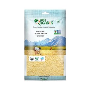 Just Organik - certified organic Chana Besan (Gram Flour) - 500g | Premium, Gluten-Free, Vegan Gram Flour | Perfect for Cooking, Baking & Skincare | Pure, Natural & Nutrient-Rich Besan Chana 500g