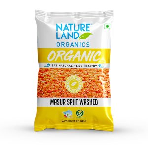 Natureland Organics Masoor Dal/Split Washed Pouch, 1 kg