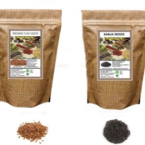 ORGANIC HERBS Premium Raw Brown Flax & Sabja Seeds (100 gm Each) - No Preservative, No Artificial Colors, Fresh & Pure - Country of Origin: India