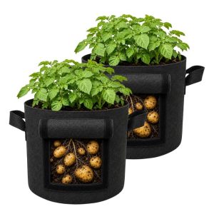 Casa De Amor 15x12 Inch Potato Grow Bags for Root Vegetables, Geo Fabric 400 GSM Plant Bag (Black Color, Pack of 2)