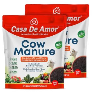 Casa De Amor Organic Cow Manure- NPK & Micro Nutrients, Compost, Plant Fertilizer for Organic Gardening- 2 packs of 900 gm