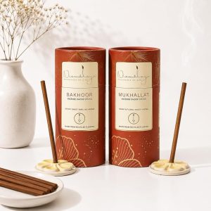 Nirmalaya Premium Mukhallat & Bakhoor Bambooless Dhoop Sticks (80 Sticks) with Ceramic Stand Sacred Temple Flower | 100% Charcoal-Free | for Pooja, Meditation, Yoga & Home Fragrance