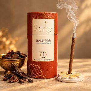 Nirmalaya Premium Bakhoor Bambooless Dhoop Sticks (40 Sticks) with Ceramic Stand Sacred Temple Flower | 100% Charcoal-Free | for Pooja, Meditation, Yoga & Home Fragrance