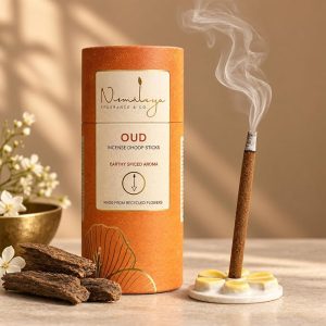 Nirmalaya Premium Oudh Bambooless Dhoop Sticks (40 Sticks) with Ceramic Stand Sacred Temple Flower | 100% Charcoal-Free | for Pooja, Meditation, Yoga & Home Fragrance
