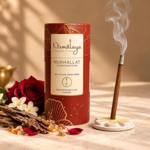 Nirmalaya Premium Mukhallat Bambooless Dhoop Sticks (40 Sticks) with Ceramic Stand Sacred Temple Flower | 100% Charcoal-Free | for Pooja, Meditation, Yoga & Home Fragrance
