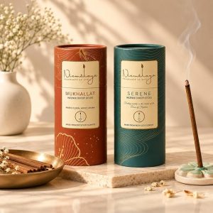 Nirmalaya Premium Serene & Mukhallat Bambooless Dhoop Sticks (80 Sticks) with Ceramic Stand Sacred Temple Flower | 100% Charcoal-Free | for Pooja, Meditation, Yoga & Home Fragrance