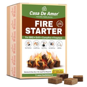 Casa De Amor Natural Fire Starter Cubes for BBQ, Grill, Campfire & Fireplace | Quick & Easy Ignition | Long Burning Lighter Cubes | Odorless & Safe | Pack of Fire Lighting Cubes (1 Pack 12 pcs)