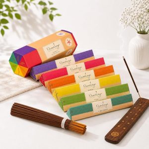 Nirmalaya Premium Classic Incense Sticks Variety Pack of 6 | 240 Charcoal-Free Agarbatti Sticks | Tulsi,Rooh Rose,Jasmine,Forestwood,Sandalwood & Patchouli | 40 Min Long Burn for Pooja & Relaxation.