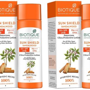 Biotique Sun Shield Sandalwood 50+SPF UVB Sunscreen Ultra Protective Lotion For All Skin Types, 120ml (Pack of 2)