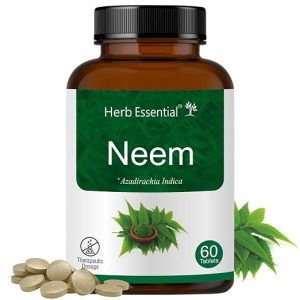 Herb Essential Neem Tablets 500mg, 60 Count, Supports Digestion & Immunity