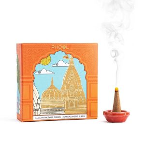 Phool Luxury Sandalwood Incense Cones | 40 Dhoop Cones with Holder |