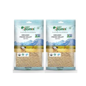 Just Organik – Organic Proso Millet 1 kg (2x500g), certified organic | gluten free | proso rice | cooked as rice | breakfast healthy | pack of 2 | panai/varagu