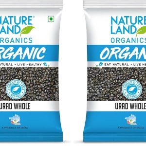 Natureland Organics Urad Whole/Sabut/Urad Kali Daal Pouch, 1 kg (Pack of 2)