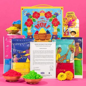 Phool 4 Pack Holi Colour- Party Pack, Pink Blue Green Yellow, | 300 GMS gulal | Herbal and Organic Color | Skin Safe Certificate | Gulal for Kids & Family with Interactive Greeting Card